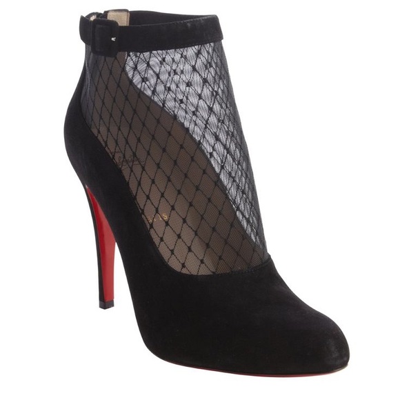 Christian Louboutin "Resillissima 100" Lace Net Stiletto Buckle Suede Heels - Picture 3 of 14